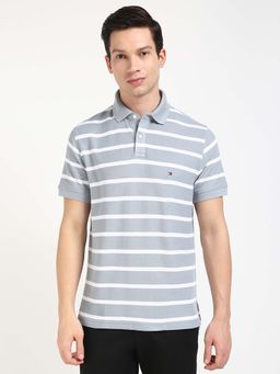 Tommy Hilfiger - Mens Grey Stripes Polo T-Shirt