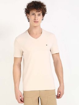 Tommy Hilfiger - Mens Beige Solid T-Shirt