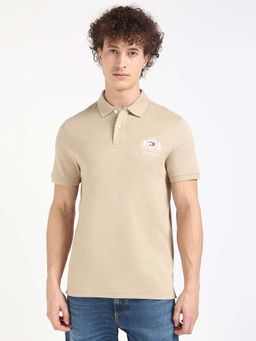 Tommy Hilfiger - Mens Beige Solid Polo T-Shirt