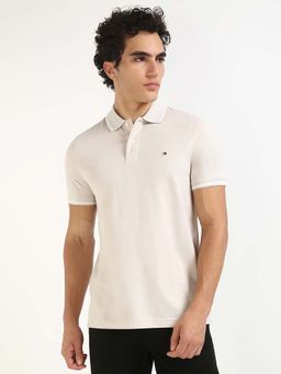 Tommy Hilfiger - Mens Beige Textured Polo T-Shirt