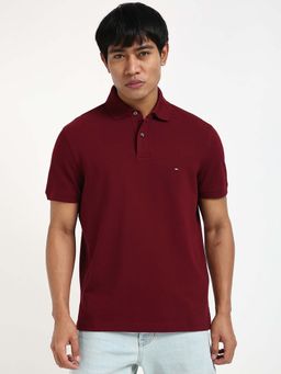 Tommy Hilfiger - Mens Maroon Solid Polo T-Shirt