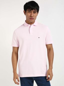 Tommy Hilfiger - Mens Pink Solid Polo T-Shirt