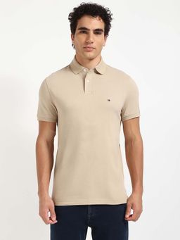 Tommy Hilfiger - Mens Beige Solid Polo T-Shirt
