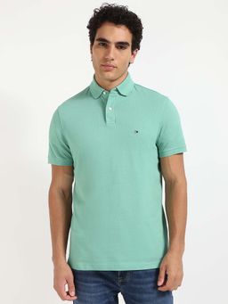 Tommy Hilfiger - Mens Green Solid Polo T-Shirt