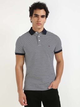 Tommy Hilfiger - Mens Navy Blue Stripes Polo T-Shirt