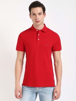 Tommy Hilfiger - Mens Red Solid Polo T-Shirt