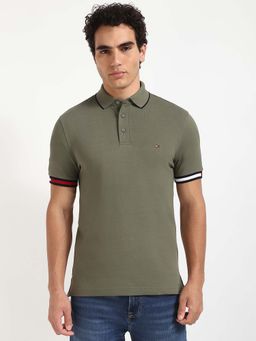 Tommy Hilfiger - Mens Green Solid Polo T-Shirt
