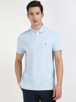 Tommy Hilfiger - Mens Light Blue Solid Polo T-Shirt
