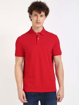 Tommy Hilfiger - Mens Red Solid Polo T-Shirt