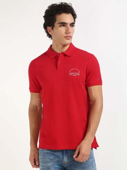 Tommy Hilfiger - Mens Red Solid Polo T-Shirt
