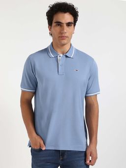 Tommy Hilfiger - Mens Blue Solid Polo T-Shirt
