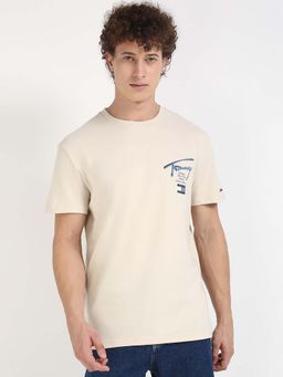 Tommy Hilfiger - Mens Beige Printed T-Shirt