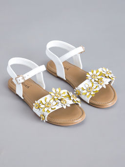 Hopscotch - Floral Applique Sandals White & Yellow