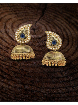 Adwitiya - Women Gold Plated Navy Blue Stone-Studded Jhumka