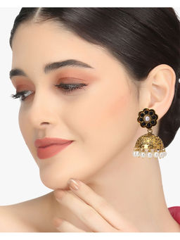 Adwitiya - Women 24K Gold-Plated Black and White Handcrafted Dome Shaped Jhumki