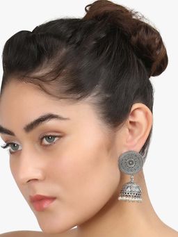 Adwitiya - Women Silver-Plated White Pearl Dome Jhumka