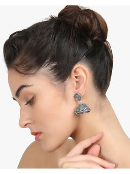 Adwitiya - Women Silver-Plated Multi Stone-Studded Dome Jhumka