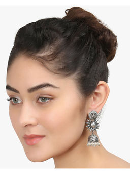 Adwitiya - Women Silver Plated White Pearl Jhumka