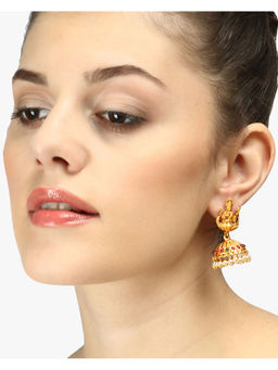 Adwitiya - 24K Gold-Plated Multi Stone-Studded Temple Shaped Jhumkas