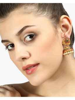 Adwitiya - 24K Gold-Plated Peacock Shaped Multi Stone Handcrafted Jhumkas