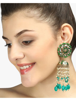 Adwitiya - Gold Plated Trendy Green Pearl Handcrafted Jhumkas