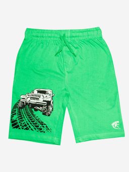 KiddoPanti - Green Boys Jeep Printed Knit Shorts