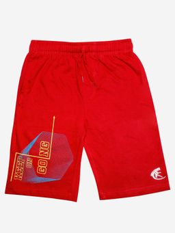 KiddoPanti - Red Boys Keep On Going Printed Knit Shorts