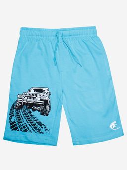 KiddoPanti - Blue Boys Jeep Printed Knit Shorts