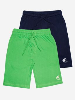 KiddoPanti - Multi-Colour Boys Knit Knee Length Basic Shorts (Pack Of 2)