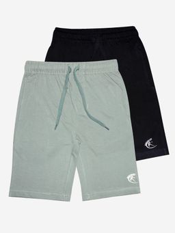 KiddoPanti - Multi-Colour Boys Knit Knee Length Basic Shorts (Pack Of 2)
