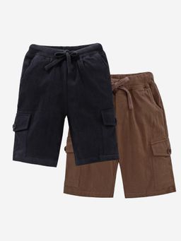 KiddoPanti - Multi-Colour Boys Solid Knit Cargo Shorts (Pack Of 2)