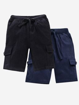 KiddoPanti - Multi-Colour Boys Solid Knit Cargo Shorts (Pack Of 2)