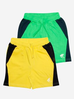 KiddoPanti - Multi-Colour Boys Side Cut and Sew Shorts (Pack Of 2)