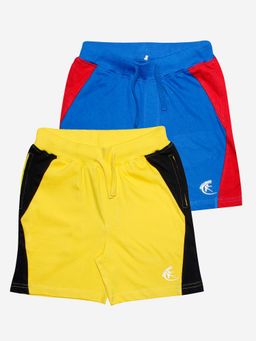 KiddoPanti - Multi-Colour Boys Side Cut and Sew Shorts (Pack Of 2)