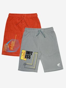 KiddoPanti - Multi-Colour Keep On Going and Limitless Printed Knit Shorts (Pack Of 2)