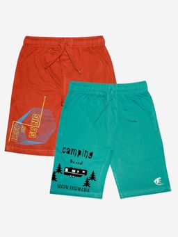 KiddoPanti - Boys Keep On Going and Camping Printed Knit Shorts (Pack Of 2)