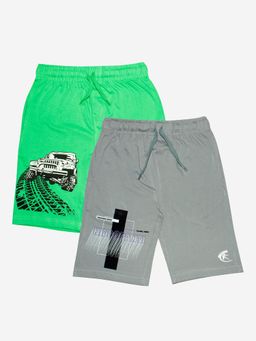 KiddoPanti - Multi-Colour Boys Jeep and Printed Knit Shorts (Pack Of 2)
