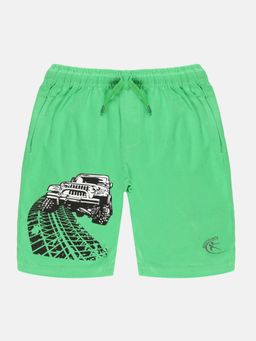 KiddoPanti - Green Boys Jeep Printed Knit Shorts