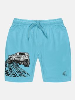 KiddoPanti - Blue Boys Jeep Printed Knit Shorts