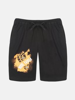 KiddoPanti - Black Boys Move Faster Printed Knit Shorts