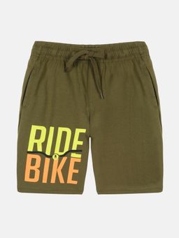 KiddoPanti - Olive Boys Ride Bike Printed Knit Shorts