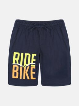 KiddoPanti - Navy Blue Boys Ride Bike Printed Knit Shorts