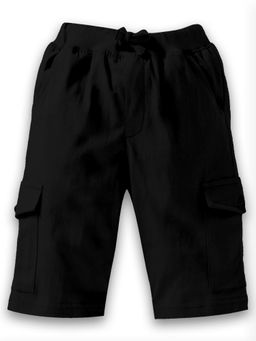 KiddoPanti - Black Boys Solid Knit Cargo Shorts