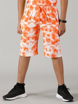 KiddoPanti - Orange Boys Tie and Dye Printed Shorts