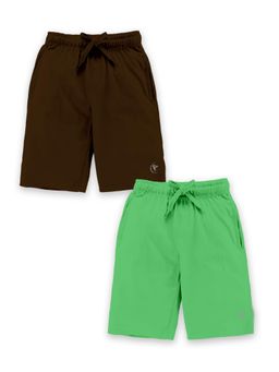 KiddoPanti - Multi-Colour Boys Knit Knee Length Basic Shorts (Pack Of 2)