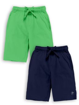 KiddoPanti - Multi-Colour Boys Knit Knee Length Basic Shorts (Pack Of 2)