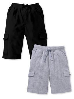 KiddoPanti - Boys Solid Knit Cargo Shorts (Pack Of 2)