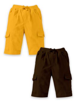 KiddoPanti - Multi-Colour Boys Solid Knit Cargo Shorts (Pack Of 2)