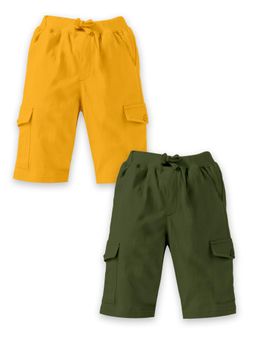 KiddoPanti - Multi-Colour Boys Solid Knit Cargo Shorts (Pack Of 2)