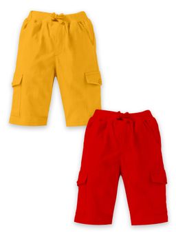 KiddoPanti - Multi-Colour Boys Solid Knit Cargo Shorts (Pack Of 2)